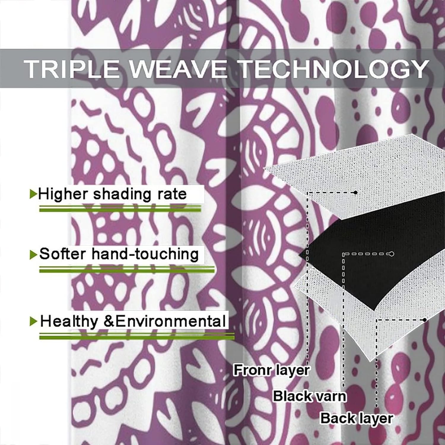 Bohemian Window Curtains Pink Flower Abstract Pattern Rod Pocket Curtains Beautiful Home Decoration Drapes for Living Room Girls Bedroom Kitchen Office Cafe 42x45in