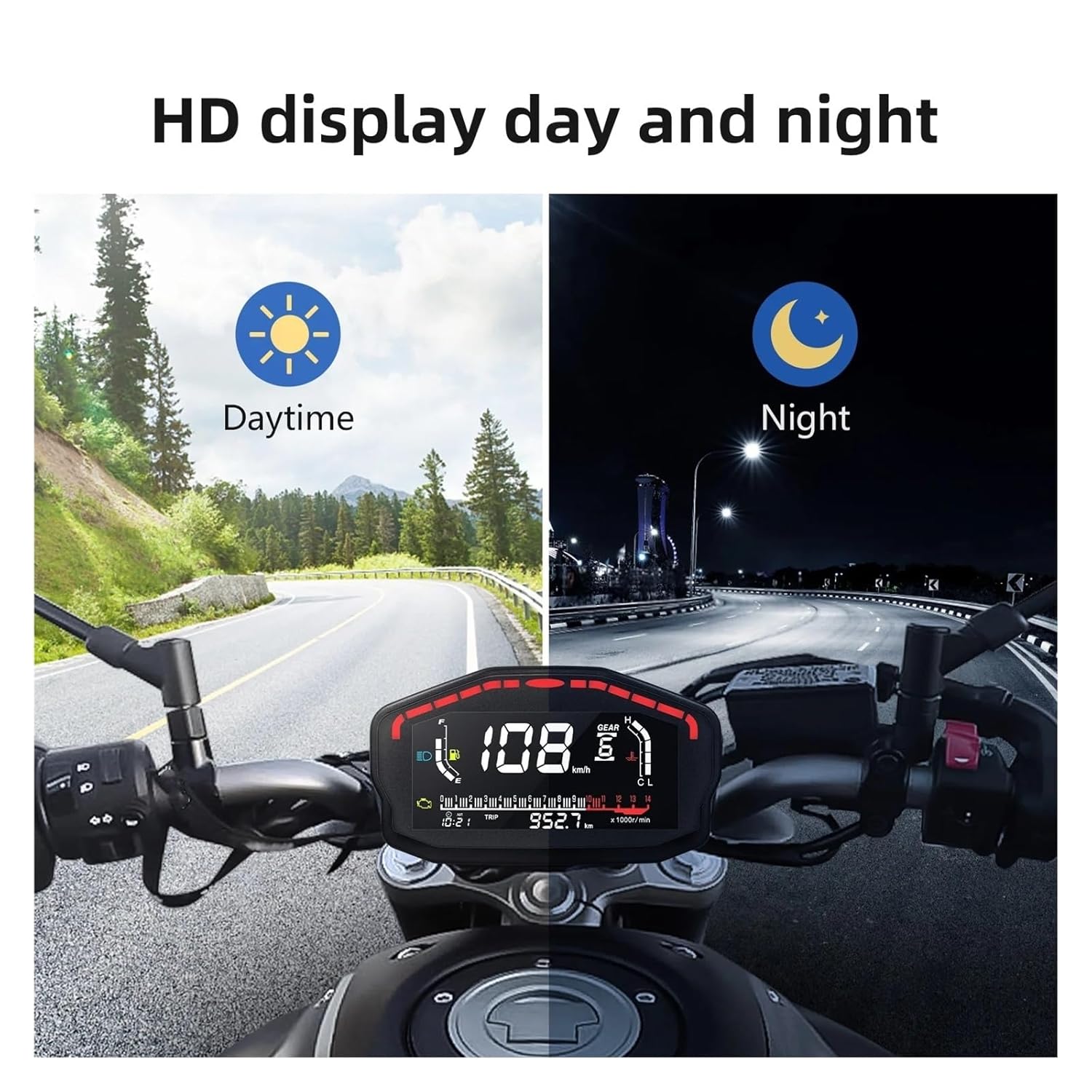 Motorcycle Speedometer Tachometer 12V Universal Motorcycle Tachometer 14000rpm Speedometer Display for 2,4 Cylinder for HO&ND&A for Du&Cati for KA&was&AKI