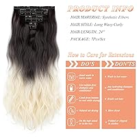 Vista 5 de Extensiones de cabello con pinzas, 7 piezas de 24 pulgadas, onduladas, rizadas, extensiones sintéticas de trama gruesa, para mujer, color marrón