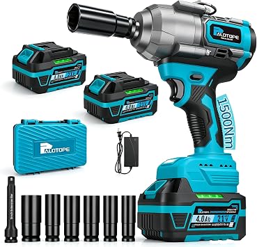 Cordless Impact Gun, 1500Nm Impact Wrench with 2 x 4.0Ah Battery