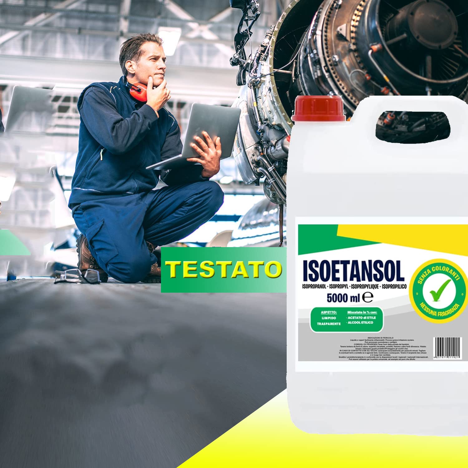 5 LITRI - IPA ISOETANSOL 100AE, Isopropanolo, Alcool Isopropilico Miscelato Pulizia Stampanti 3D, Elettronica, Detergente per Vaschette ad Ultrasuoni, Multiuso