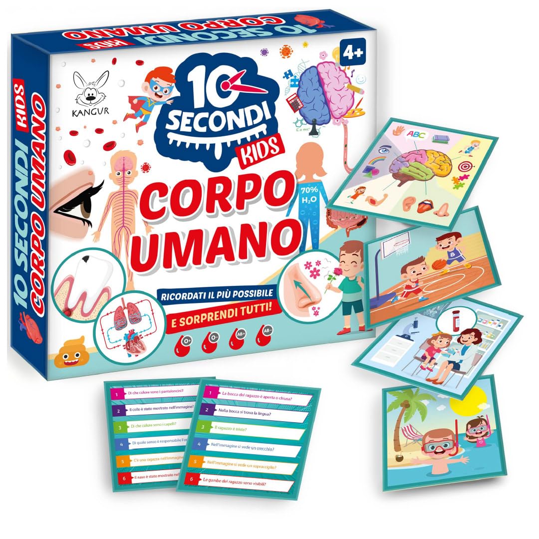 KANGUR 10 Secondi Kids Corpo Umano Gioco Educativo per Bambini 4+ con 48 Carte Sviluppa Memoria Concentrazione Osservazione Anatomia Umana