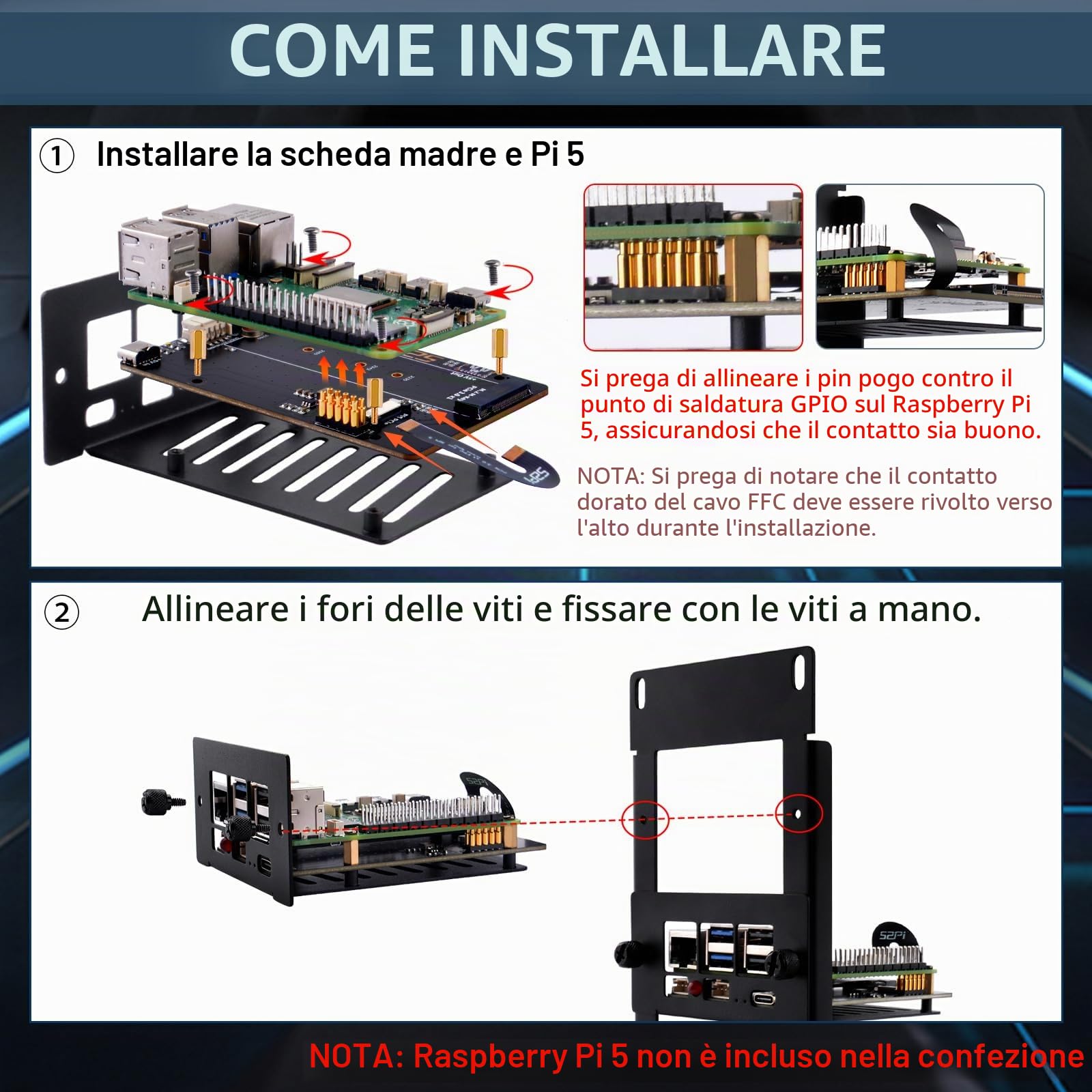 GeeekPi Supporto rack 2U da 19" per Raspberry Pi 5, con 10 adattatori SSD PCIe a M.2 NVMe, può contenere fino a 10 schede Raspberry Pi 5/4B, compatibile con server rack da 19"