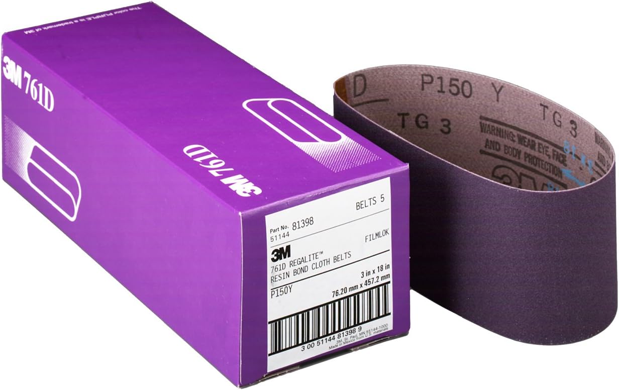 3M Regalite Resin Bond 150 Grit Cloth Sanding Belt, 3 in x 21 in, Purple, 5-Pack