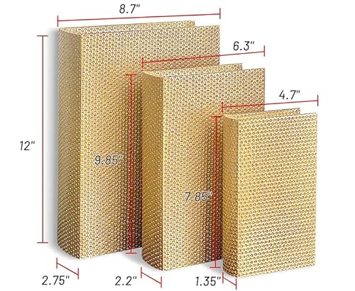 Mode Home Set Of 3 Wooden Decorative Nesting Storage Book Boxes, Gold Glitter Leather With Magnetic Closure, Fake Book Boxes Ideal Gift For Wedding Memories Jewelry Trinket #TOP1