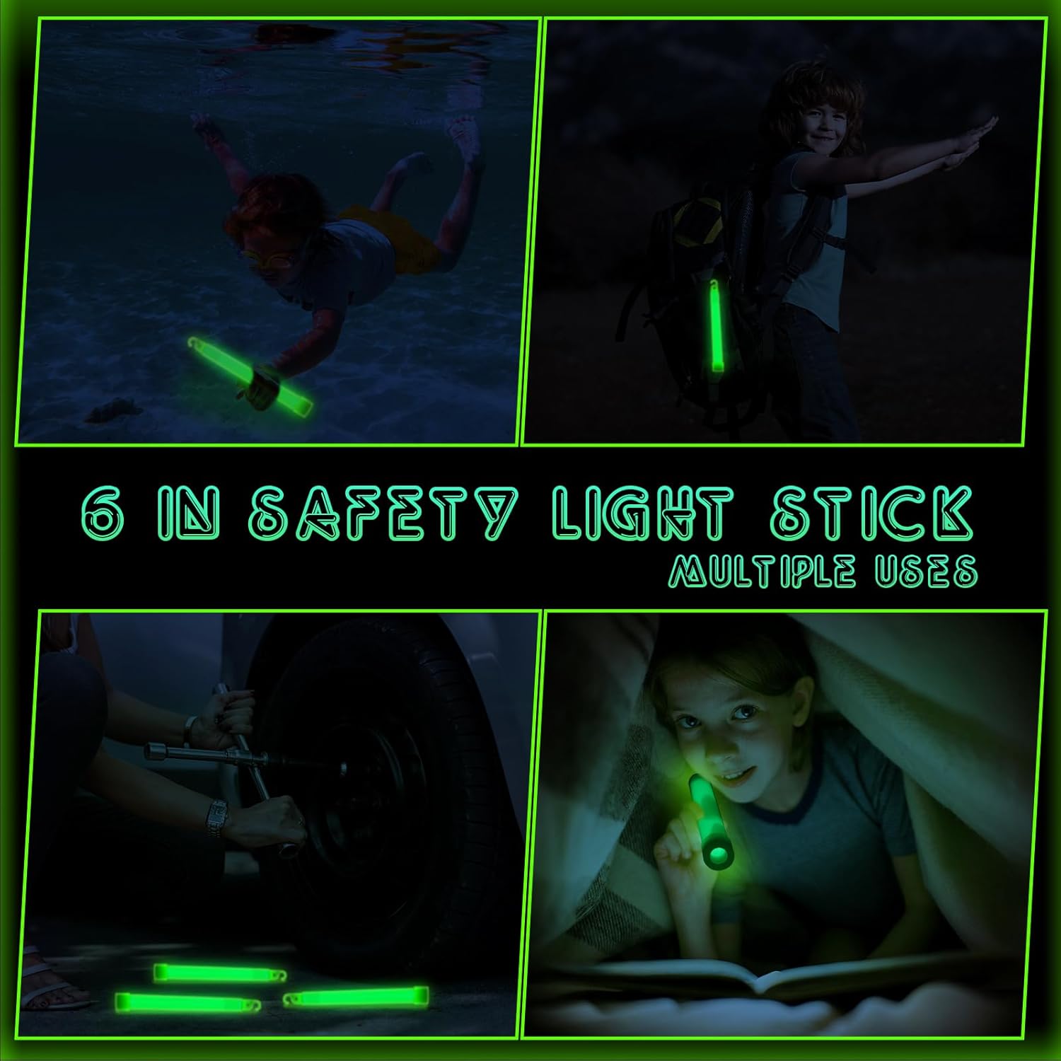 Sotiff 96 Pcs Bright 6 Inch Large Glow Sticks Bulk Emergency Glow in The Dark Sticks with 12 Hour Duration for Camping Hiking Outdoor Parties Activities Survival Storms (Green)