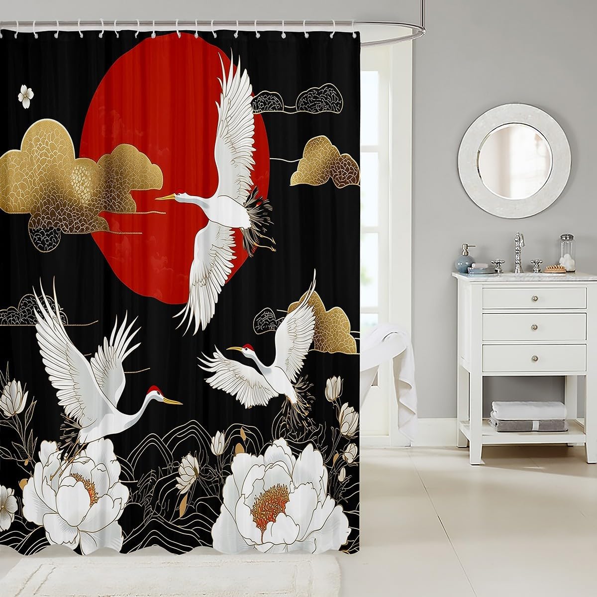 Feelyou Japanese Crane Fabric Shower Curtain 72x72 Inches for Bathroom image 2