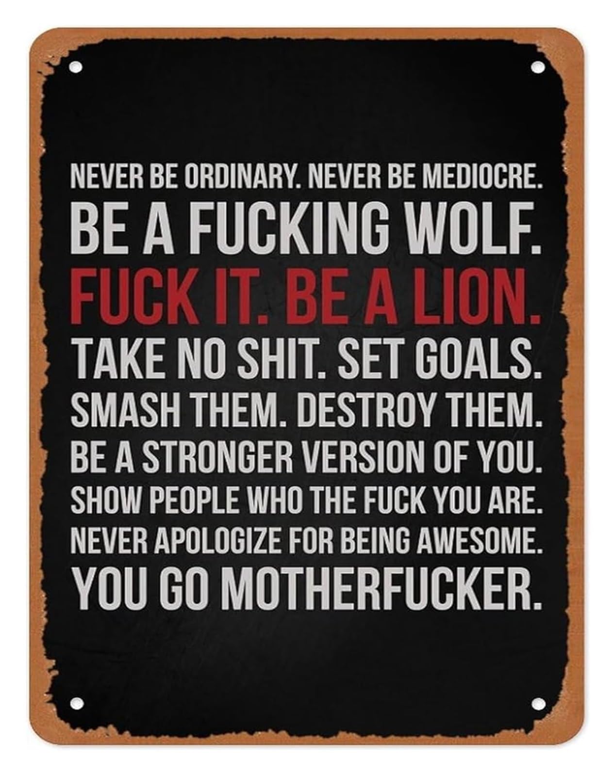 EKFBQBGW Be A Lion Motivational Metal Sign Workout Discipline Gym Wall Decor Fitness Inspiration Quote Office Home 8 X 12 in