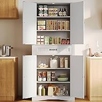 Gizoon 71" Freestanding Kitchen Pantry Cabinet with 4 Doors, 4 Adjustable Shelves & Large Drawer - Versatile Storage for Kitchen, Living Room, Bathroom