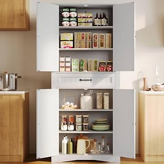 Gizoon 71" Freestanding Kitchen Pantry Cabinet with 4 Doors, 4 Adjustable Shelves & Large Drawer - Versatile Storage for Kitchen, Living Room, Bathroom