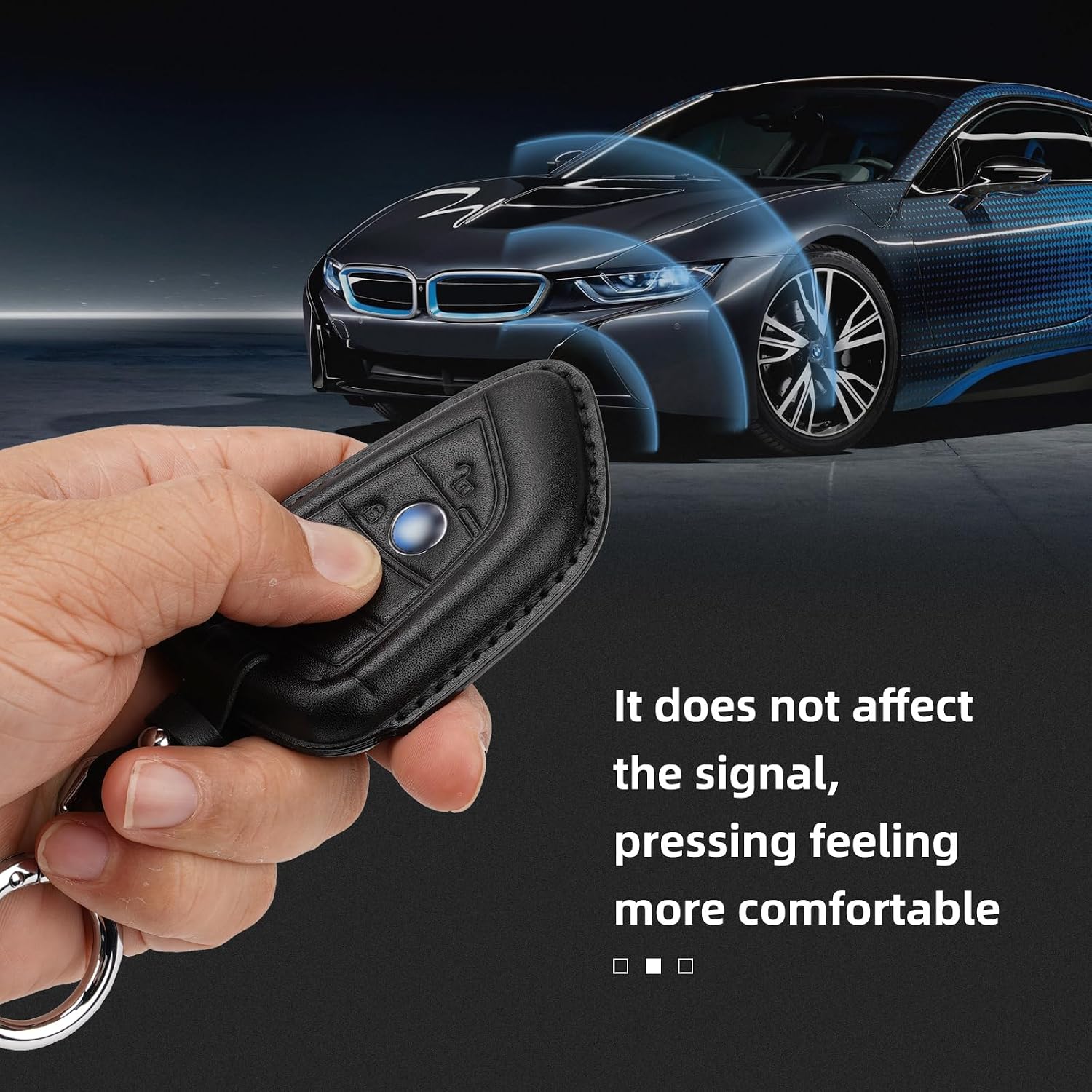 Leather Key Fob Cover Case, Keychain Shell, Compatible with BMW 2 5 6 7 X1 X2 X3 X5 X6 Series (Black)