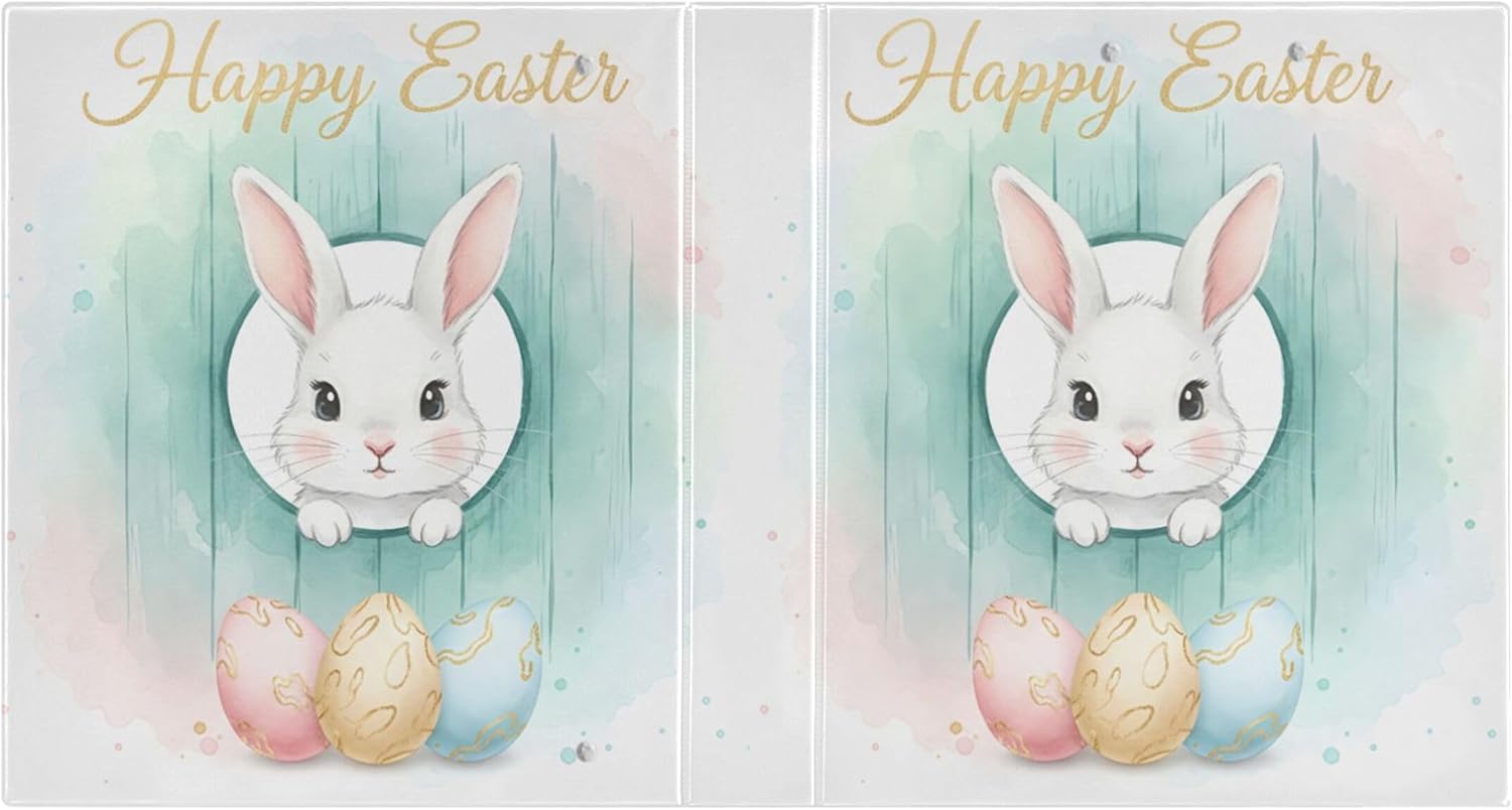 Happy Easter 3 Ring Binders, 1.5” Round Ring Binders with Clipboard - Letter Size, 3 Interior PVC Clear Pockets & Anti-Slip Clip for Office School Supplies, 2PCS