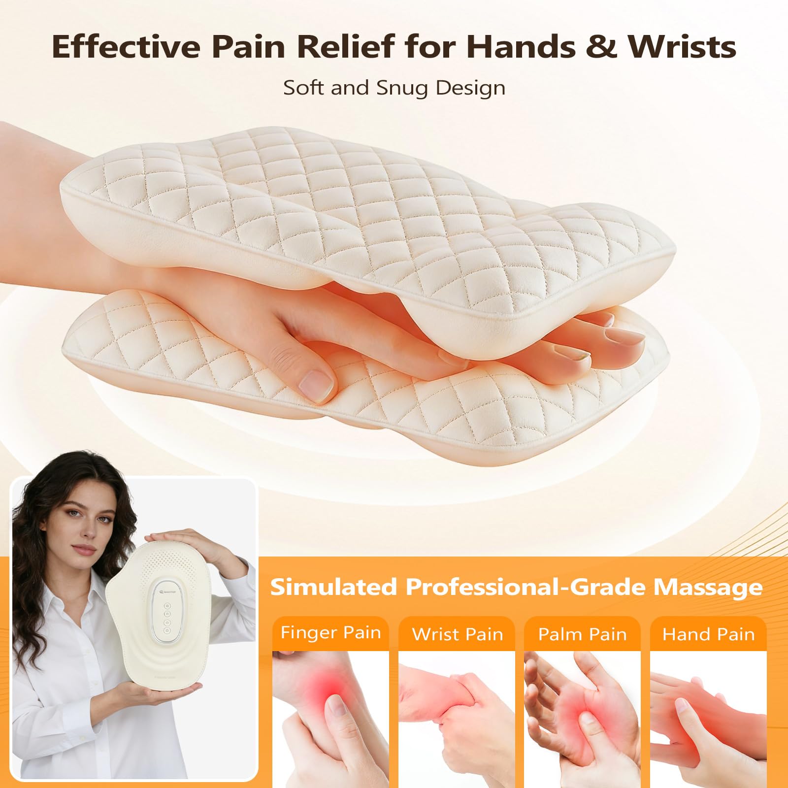 Handmassagegerät mit Wärme & Kompression, Kabelloses Handmassagegerät mit 3 Modi & 3 Intensitätsstufen zur Linderung von Ermüdung der Hand, perfekt für Zuhause, Büro, Reisen
