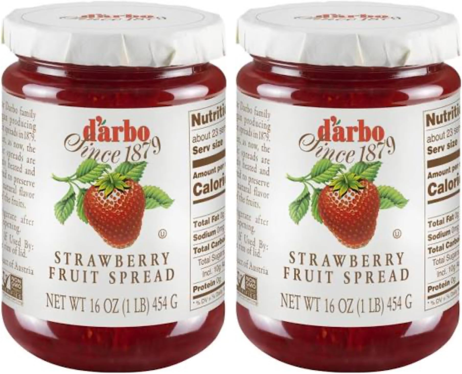 D’arbo All-Natural Strawberry Fruit Spread, 16 oz (2 Pack) | Crafted Tradition | Pure Fruit Flavor No Artificial Preservatives—Ensuring a Naturally Sweet and Flavorful Spread.