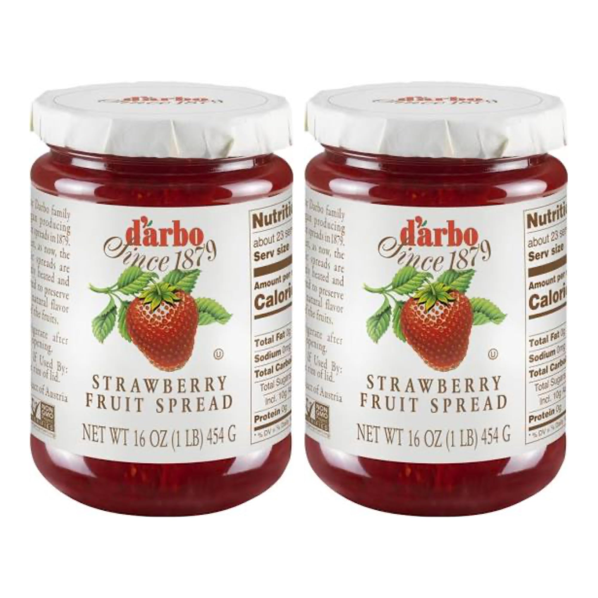 D’arbo All-Natural Strawberry Fruit Spread, 16 oz (2 Pack) | Crafted Tradition | Pure Fruit Flavor No Artificial Preservatives—Ensuring a Naturally Sweet and Flavorful Spread.