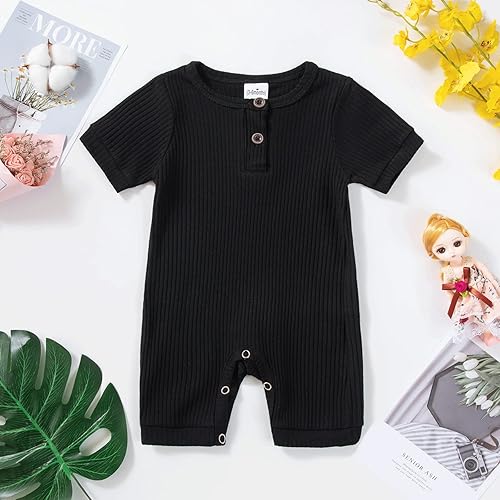 Miniatura 2 de Mameluco de una pieza para bebé recién nacido, traje de mameluco acanalado sólido para bebé niño