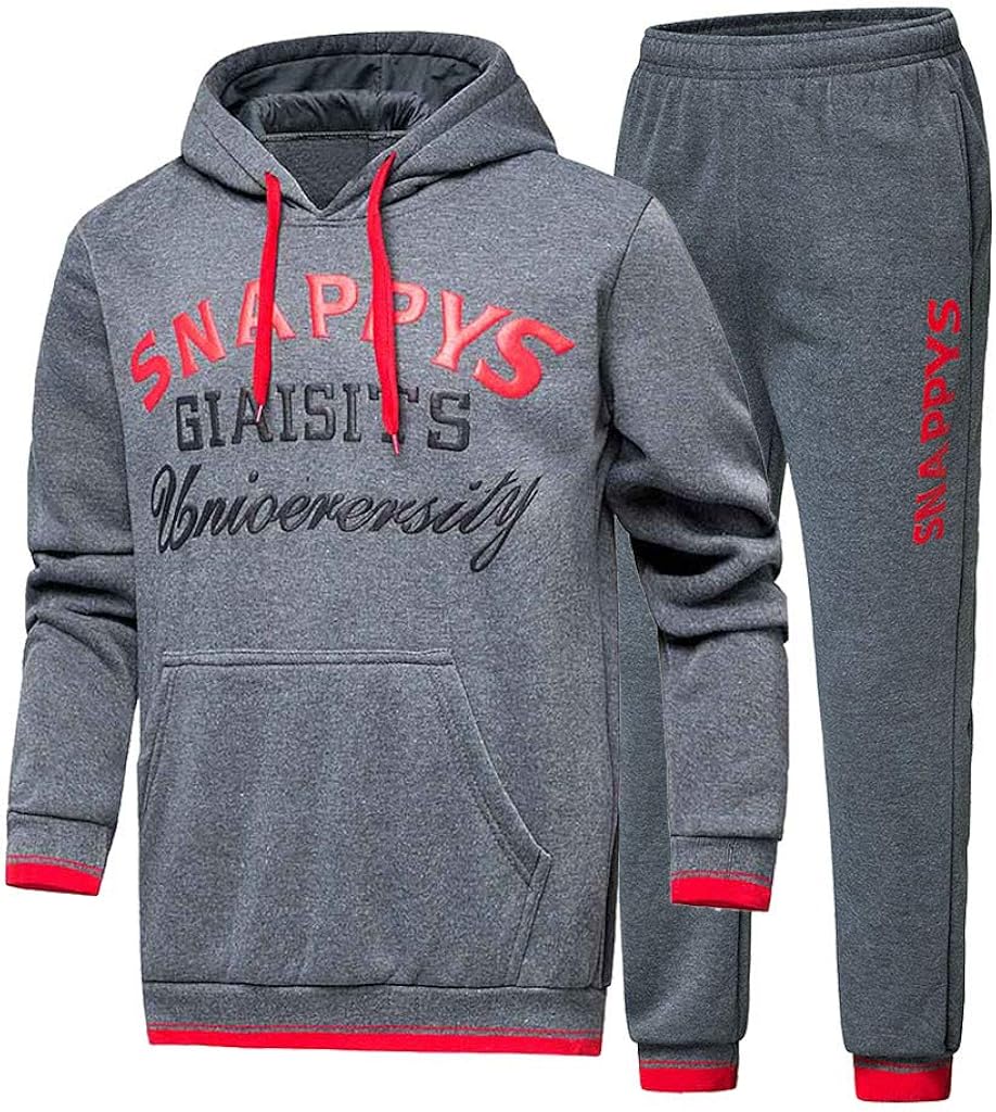 Pingtr Mens Spring Tracksuit Set, Men's Autumn Winter Hooded Print