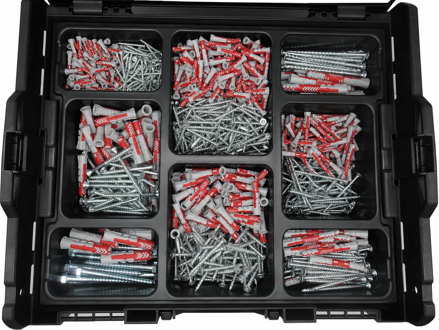 Fischer-DuoPower L-Boxx Sortimentskasten DuoPower Dübel + Schrauben für Gipskarton,Ziegel und Beton,Durchmesser 5-6-8-10-12 mm 1130 Teilig Handwerker