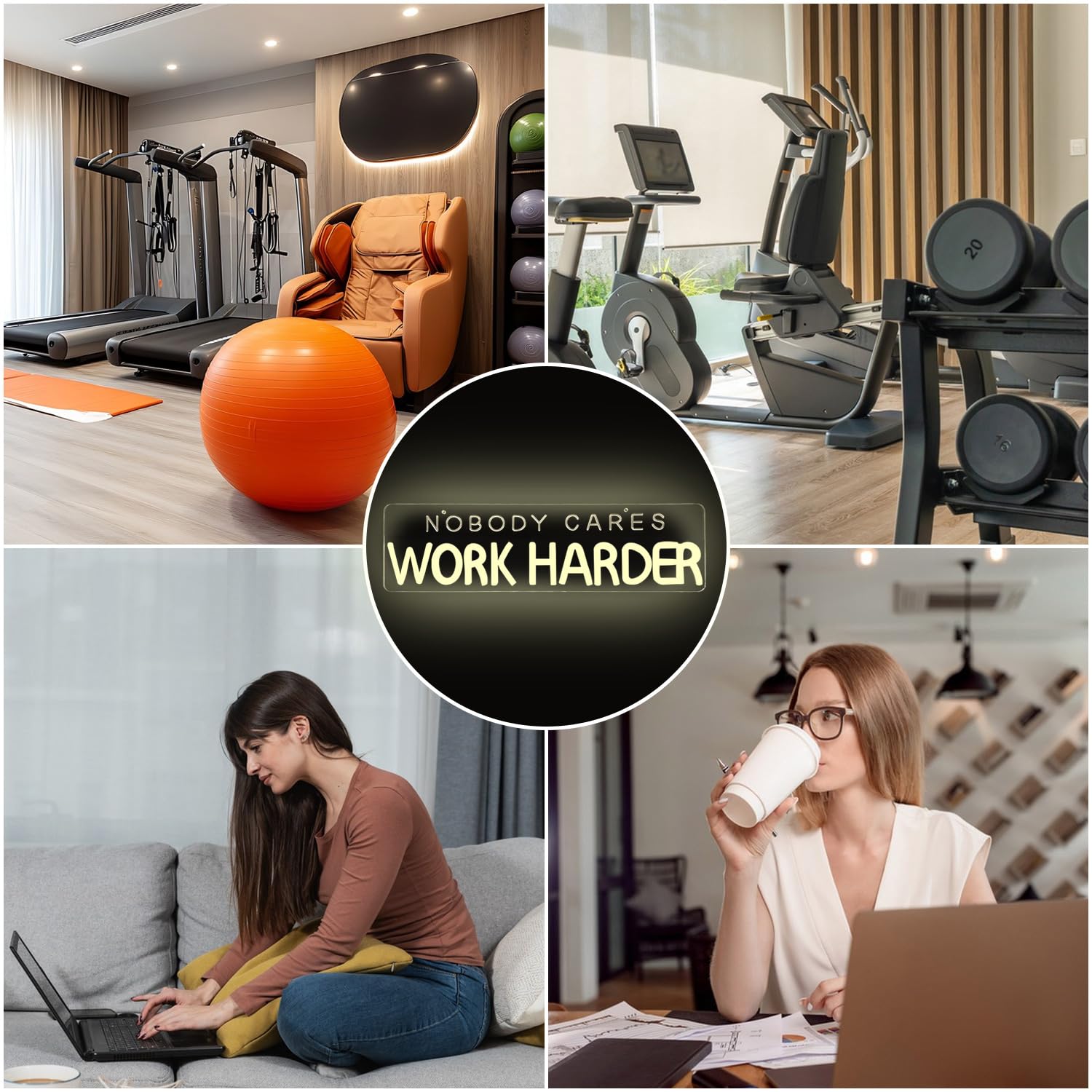 Jeachrl - Insegna al neon con scritta "Nobody Cares Work Harder", per palestra, palestra, camera da letto, club, luce al neon a LED bianca, per gli appassionati di fitness, palestra, casa, palestra