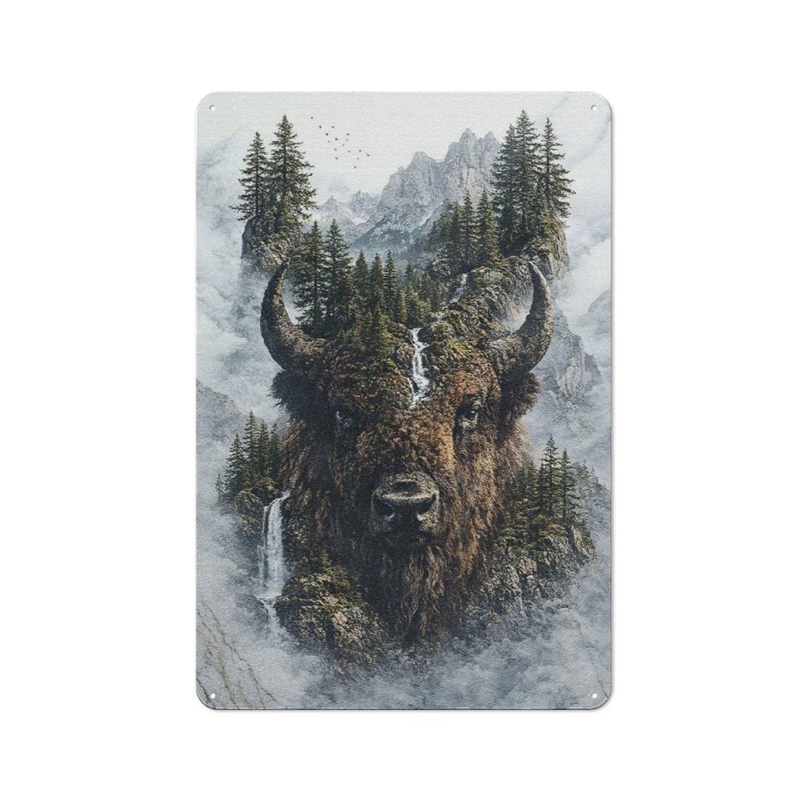 Junmoney Style-3 Vintage Bison The Majestic Defender Of Nature’s Domain Vintage Metal Sign 30X20cm, Restaurant Wall Art For Takeaway, Bar, Kitchen Or Counter Area