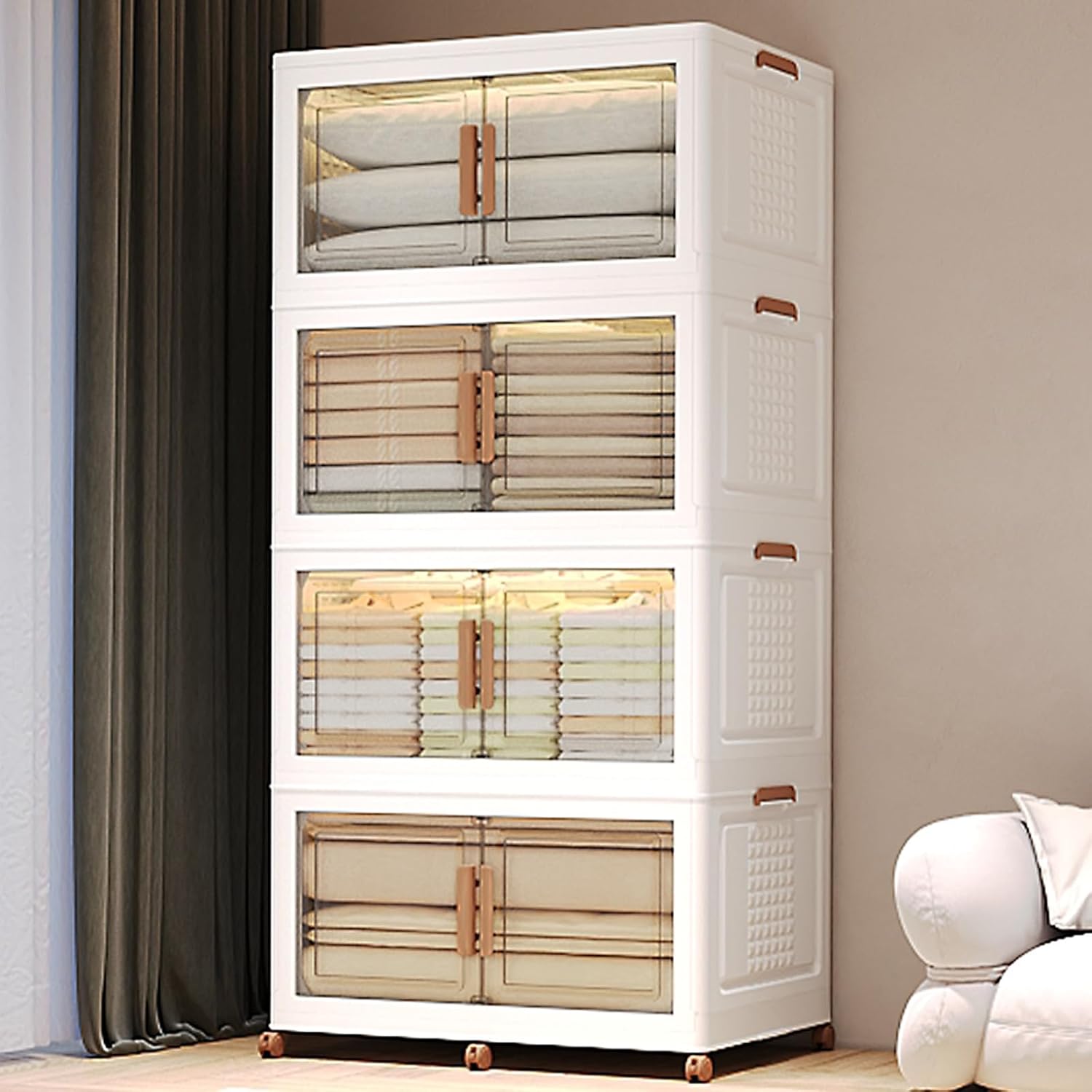 640Qt/160Gal Extra Large Stackable Storage Bins with Lids and Divider, 4Pack Collapsible Drawers with Doors, Foldable Cabinet with Wheels, Plastic Closet Organizers and Storage for Home, Dorm 640Qt/160Gal Extra Large Stackable Storage Bins with Lids and Divider, 4Pack Collapsible Drawers with Doors, Foldable Cabinet with Wheels, Plastic Closet Organizers and Storage for Home, Dorm