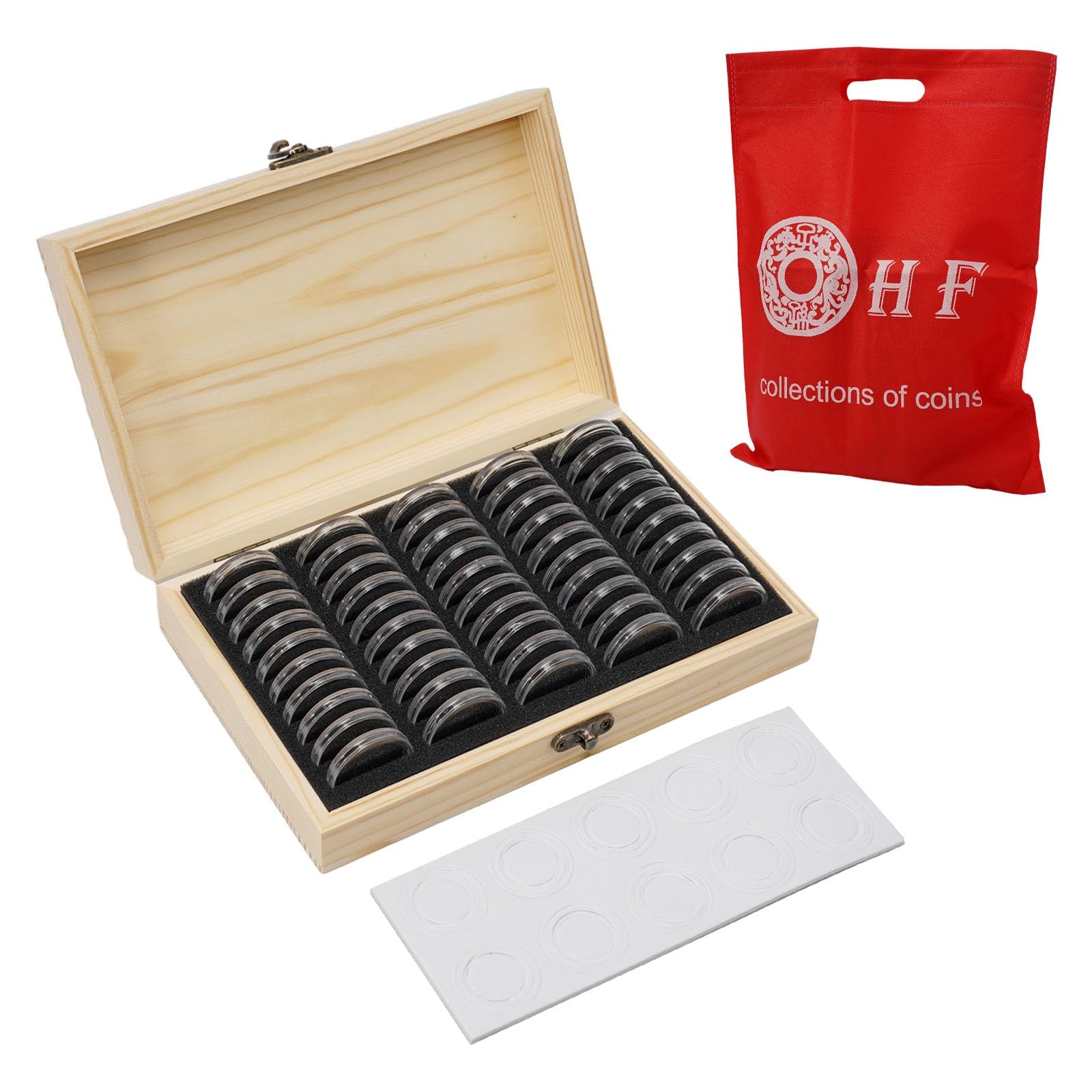 FABULETTA 30/50/100 contenitori per monete con cuscinetto regolabile, in legno, per collezioni commemorative
