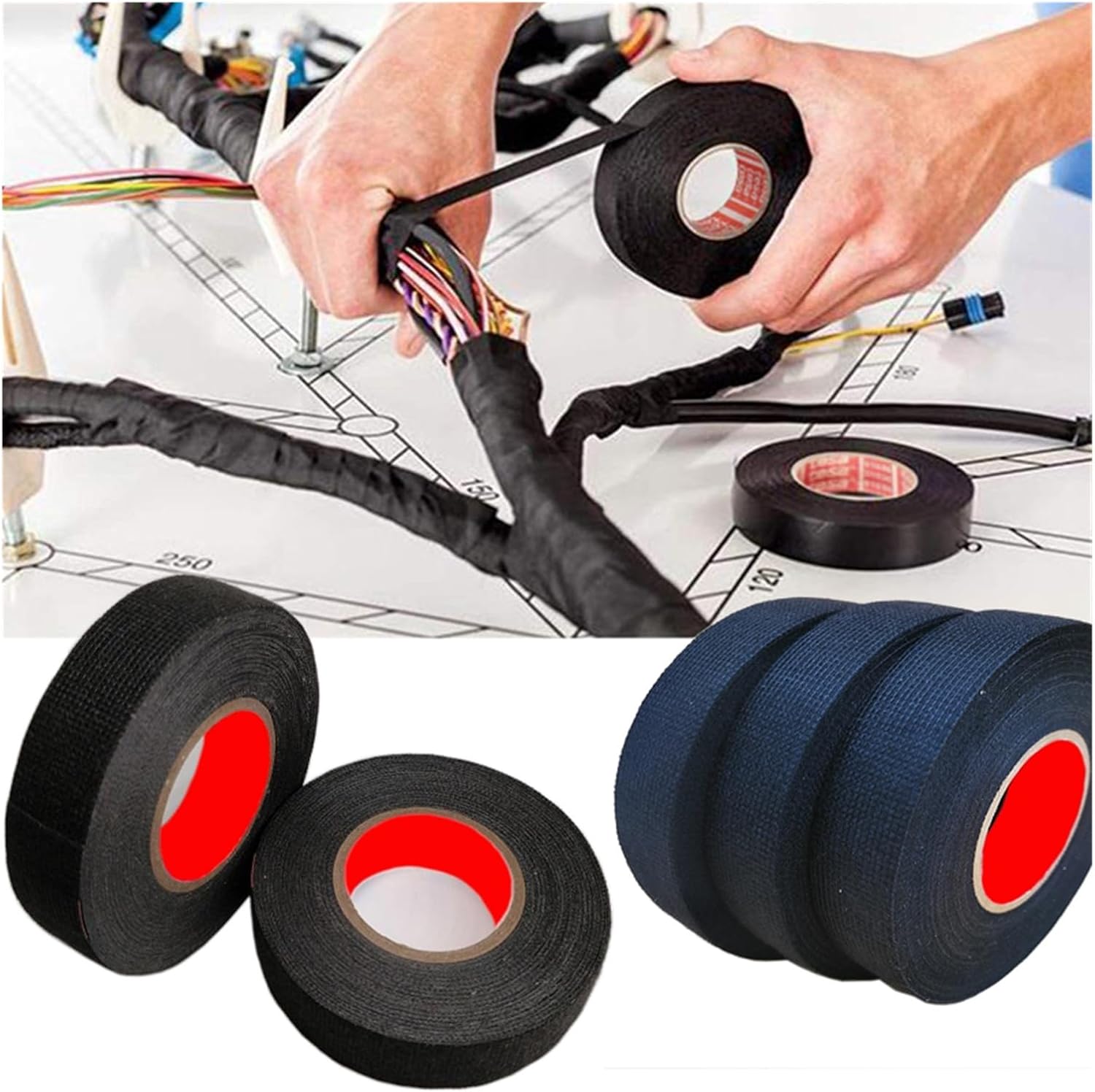 15Meter Flame Retardant Fabric Tape Coroplast Adhesive Cloth Tape for Car Cable Harness Wiring Loom Protection(9mm)