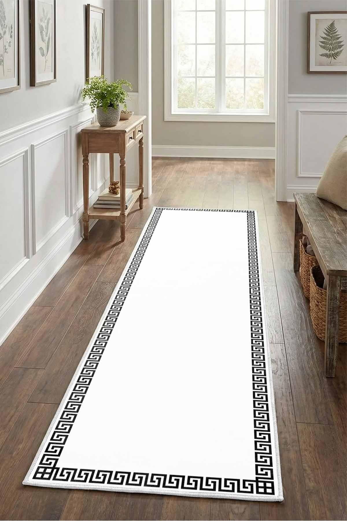 Monnhein Beyaz Yolluk Şehzade-4 - Yıkanabilir, Kaymaz Taban, Dijital Baskılı, Leke Tutmaz, İnce Hav, Modern Koridor, Mutfak, Antre ve Salon için Dekoratif Yolluk