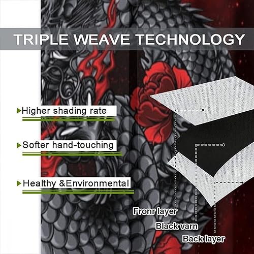 Miniatura 7 de Cortinas opacas para niños, diseño de dragón negro, estampado de flores rojas de dragón feroz, con bolsillo para cortinero, cortinas con aislamiento