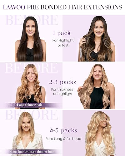 Miniatura 5 de LaaVoo - Extensiones de pelo lacio con micro-anillos con amarre de silicón, pre-atadas, fusión fría, 100 % cabello humano real Remy, 0.04 ozmechón,