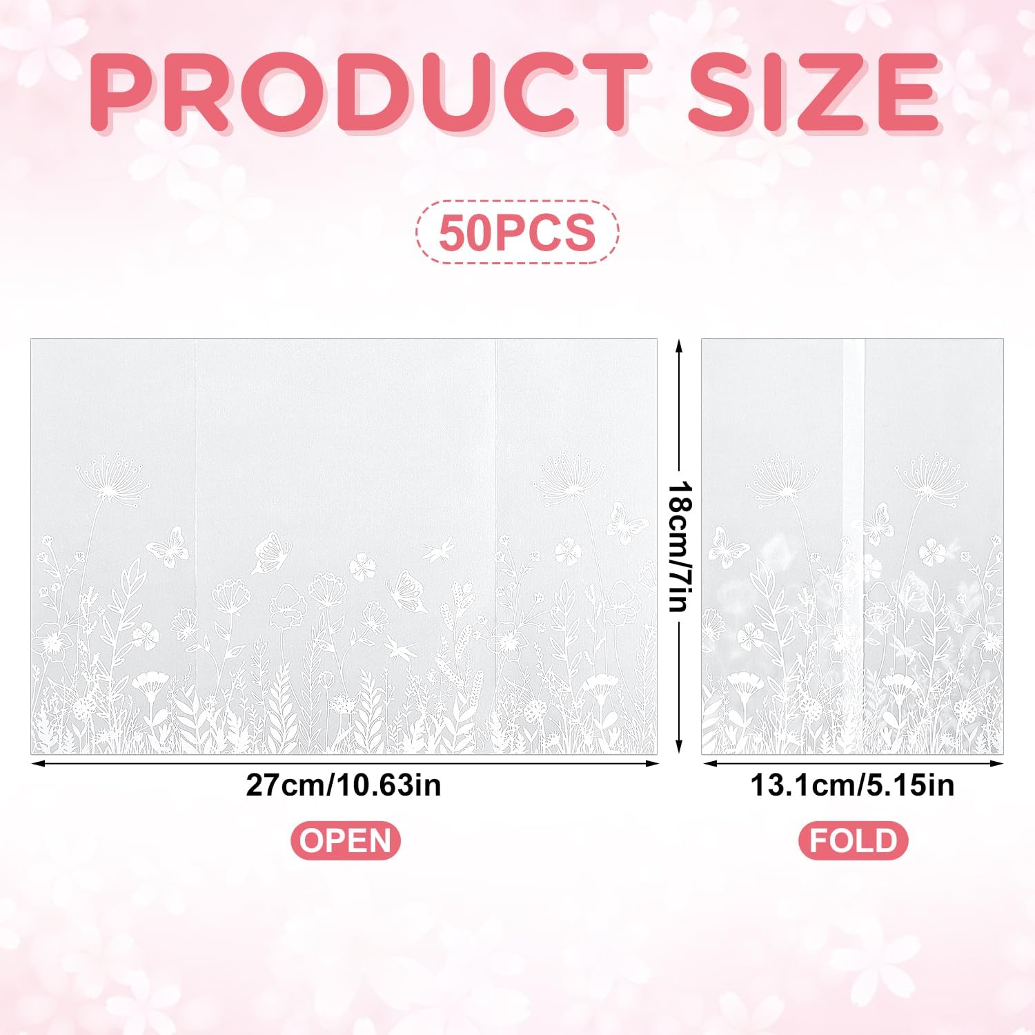 50pcs Pre-Folded Vellum Jacket for 5x7in Invitations, Floral Vellum Paper Translucent Invitation Sleeve Wraps for Wedding Baby Shower Birthday Greeting Cards