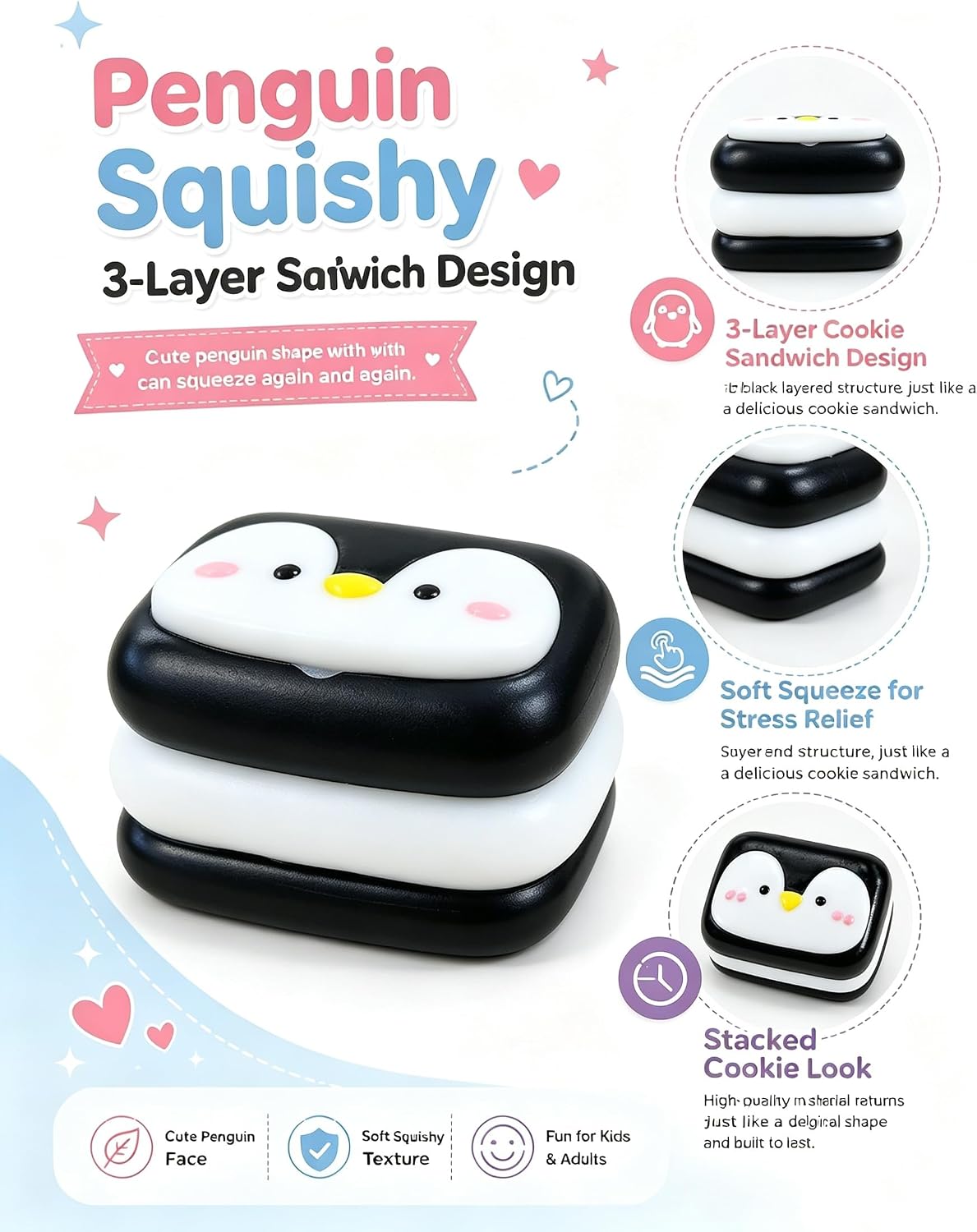 Handmade Taba Penguin Squishy Stress Relief Toy with Gooey Slime Texture image 3