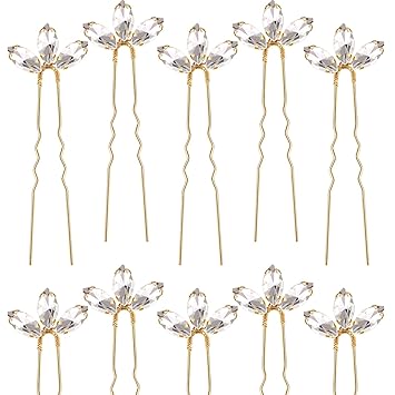 10 Pieces Crystal Wedding Hair Pins Rhinestone Bridal Hair Clips Pins for Bride Bridesmaids Women (Gold)