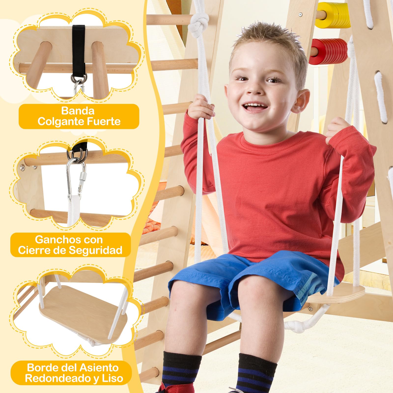 RELAX4LIFE Juego de Escalada Multifuncional 6 en 1, Parque Infantil de Madera con Tobogán, Tienda de Juego para Interior y Exterior para Niños 1-5 Años, Carga 60kg (Modelo 3 Natural)