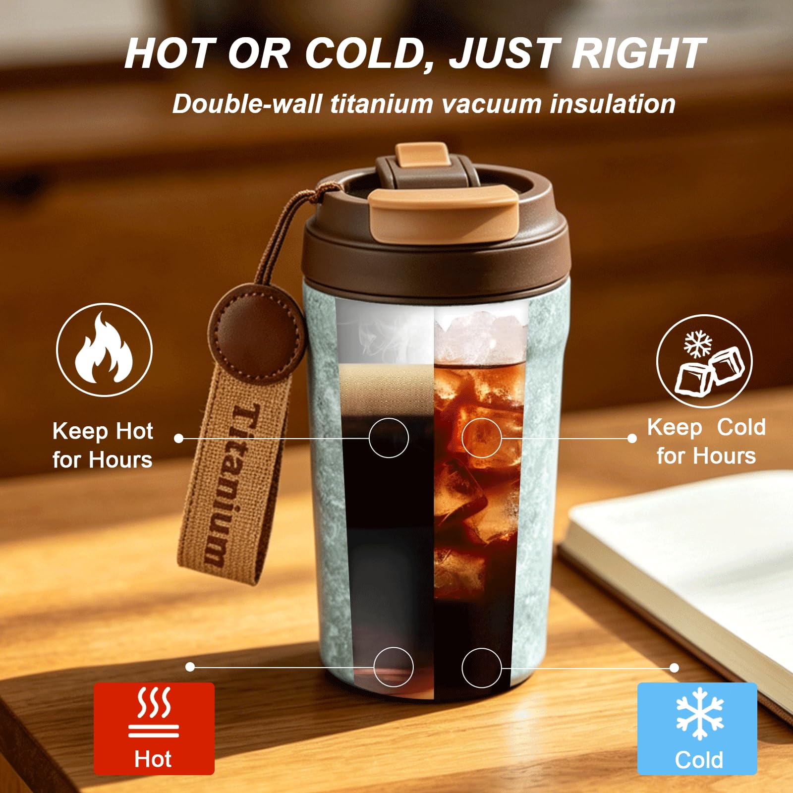Titan Thermobecher mit Trinkhalm, 400 ml, Kaffeebecher to Go mit Deckel, vakuumisoliert & auslaufsicher, doppelwandiger Reisebecher für warme und kalte Getränke, Grün
