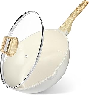 GiPP Ceramic Nonstick Deep Frying Pan Skillet, 12" Saute Pan with Lid, Induction Cookware Non Stick Cooking Pan, PTFE PFOA PFOS APEO Free,White