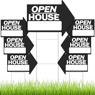 Juexica 7 Pcs Open House Signs for Real Estate 18 x 24 Inches Arrow Shape Directional Double Sided Real Estate Signs Agent Supplies with H Wire Stakes(Black)