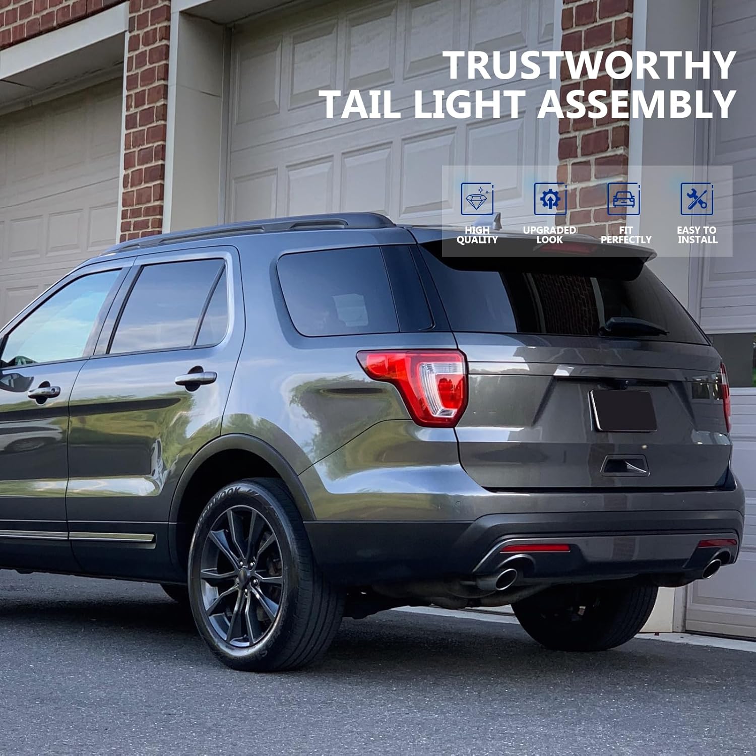 ECCPP Tail light Assembly For Ford Explorer 2016-2019 Passenger Side (Black Housing Red Lens)