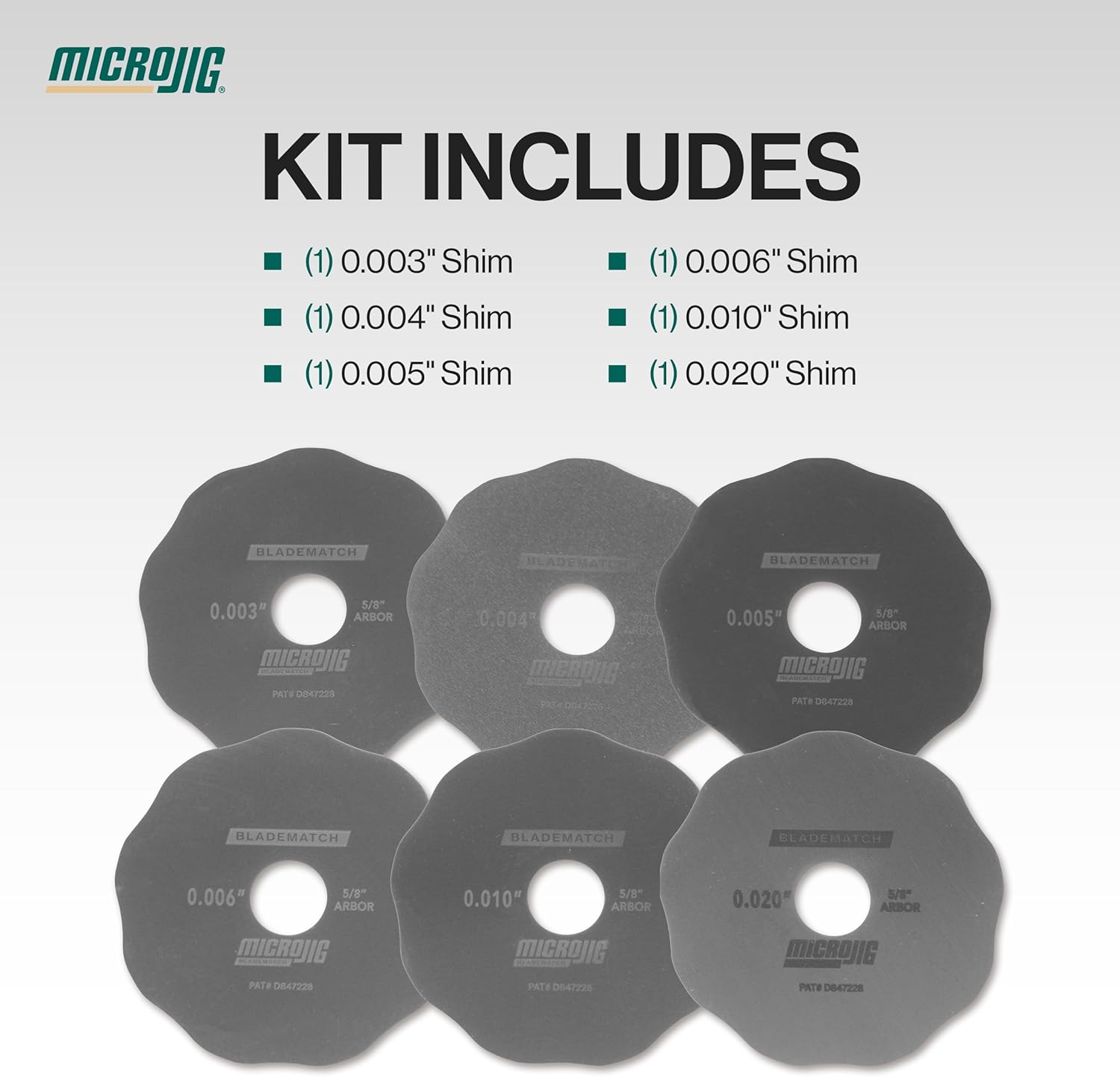 MICROJIG AS-6 Bladematch Arbor Shims, Table Saw Alignment Accessories, Calibration Tool, Small, Stainless Steel