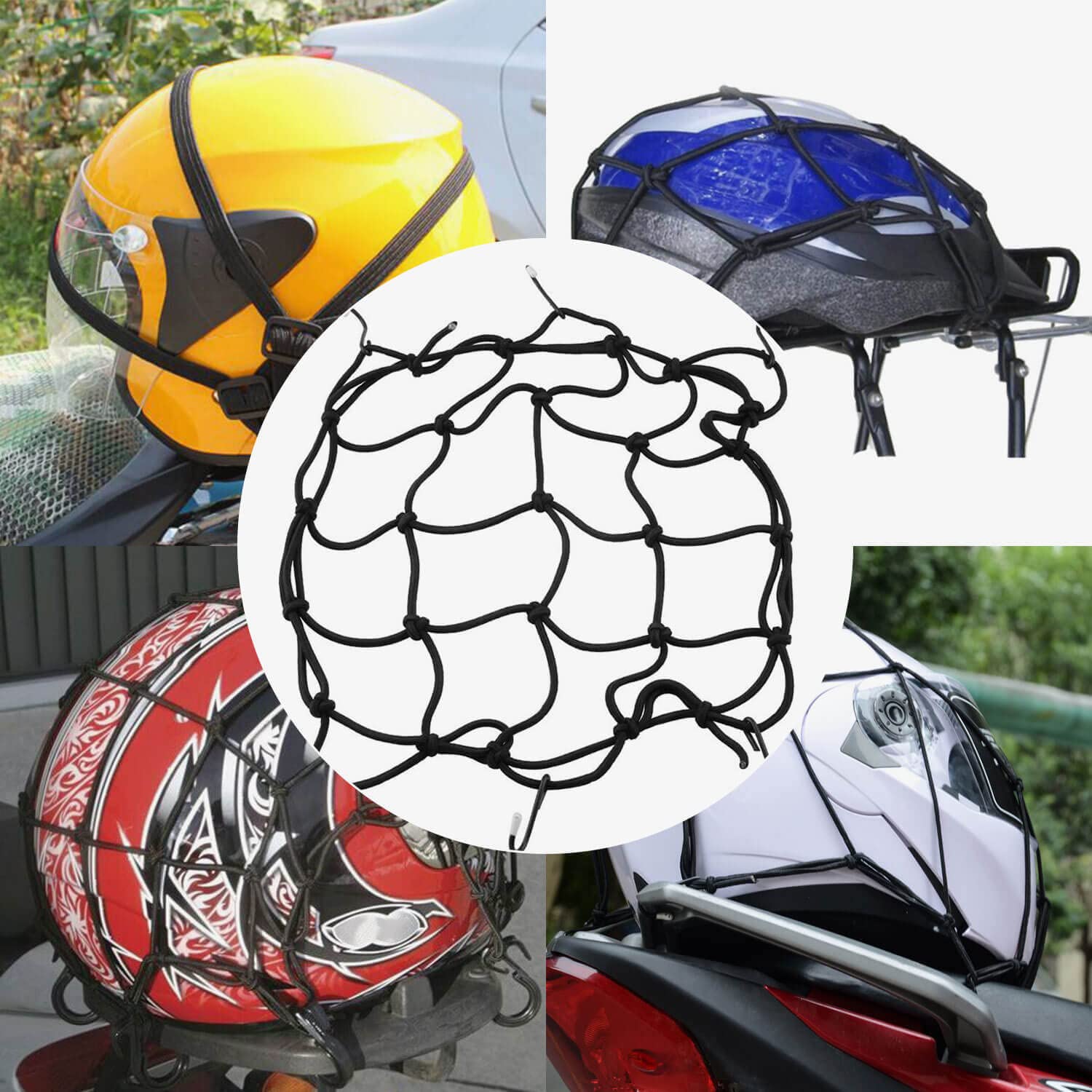 JNNJ 2 Pcs Motorcycle Net, 2 Spider Nets And 2 Motorcycle Elastic Luggage Hooks, Luggage Cargo Net Helmet Nets With Hooks, Cargo Net 40cm X 40cm With Thicken Hook, For Motorcycles Motorbike - View #11