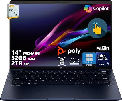 HP EliteBook X G1i AI Laptop | 14" WUXGA IPS Touchscreen | Intel 8-Core Ultra 7 258V NPU Up to 47 Tops | 32GB RAM 2TB SSD | for Creator Business Professional Win11 Pro w/DLCA Accessory