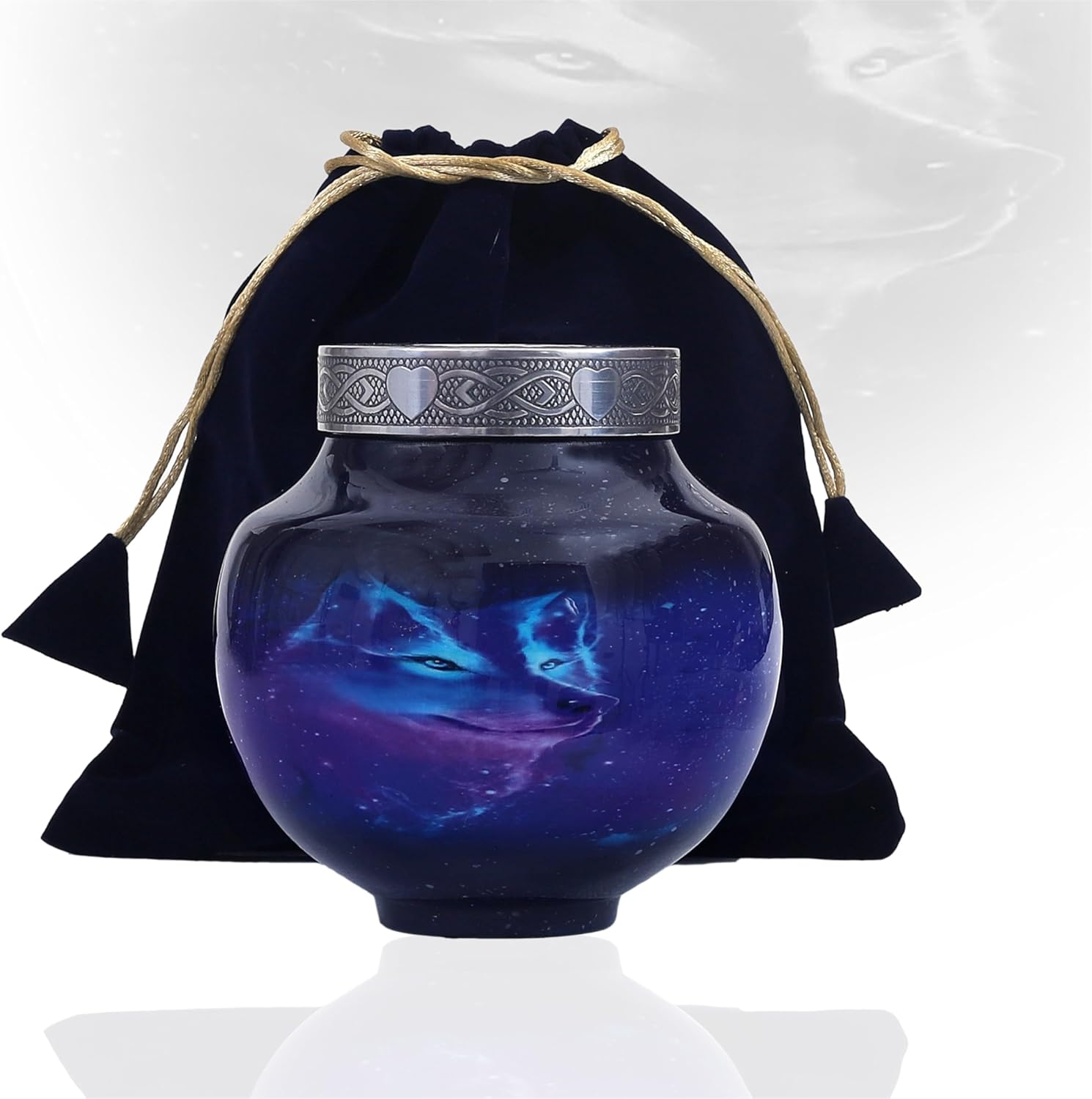 Wolf Blue Cremation Candle Urn for Human Ashes - Adult Funeral Handcrafted Affordable Urn Modern Beautiful Memorial Urn 6 x 5