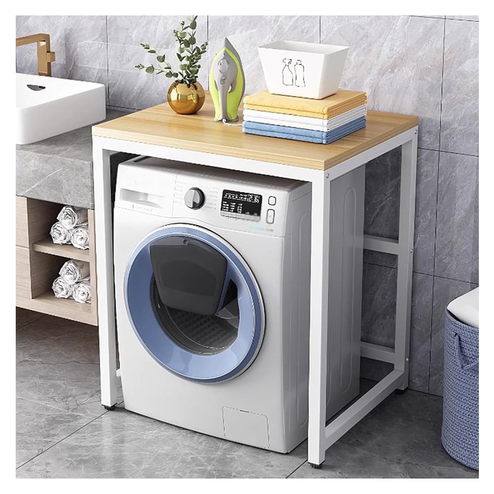 Pobbycrafm Washing Machine Stacking Kits Stacking Kit For Washer And Dryer Tumble Dryer Stand Washer Dryer Countertop Washing Machine Shelf White yellow