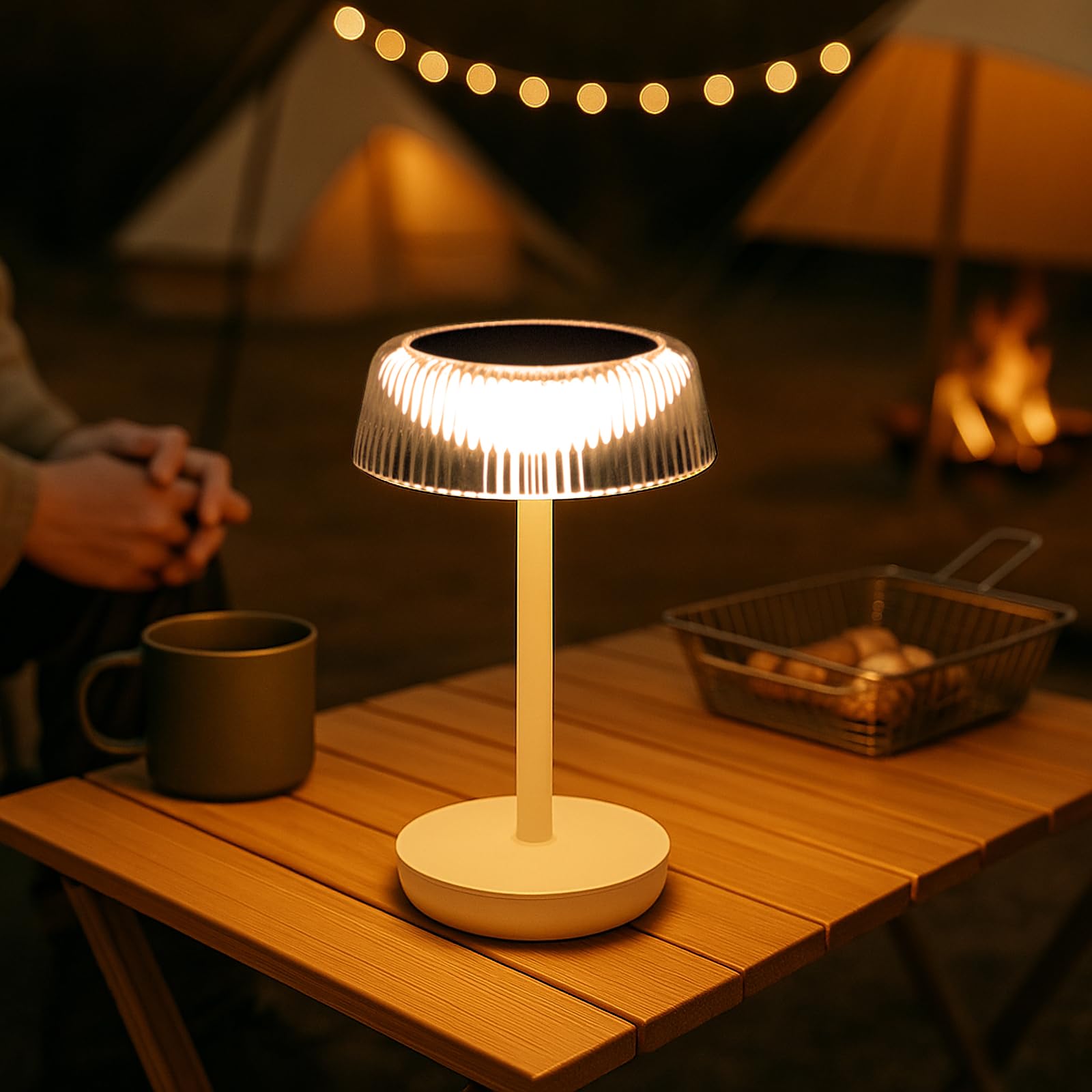DAWALIGHT Lampade da Tavolo per Esterno a Batteria, IP54 Impermeabile Lampada da Tavolo Solare LED 3000K Luce Bianca Calda, Lampada da Comodino Dimmerabile Senza Cavo per Giardino, Campeggio, Camera