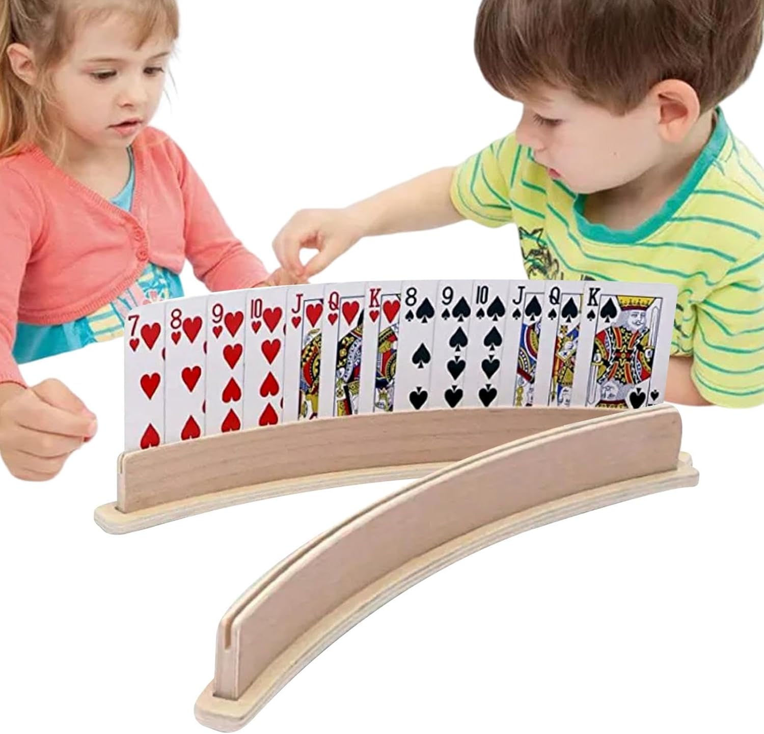 Playing Card Holder, Wooden Hands-Free Storage Stand Organizer, 2pcs Card Racks Accessories for Pinochle Poker Kids Adults Seniors