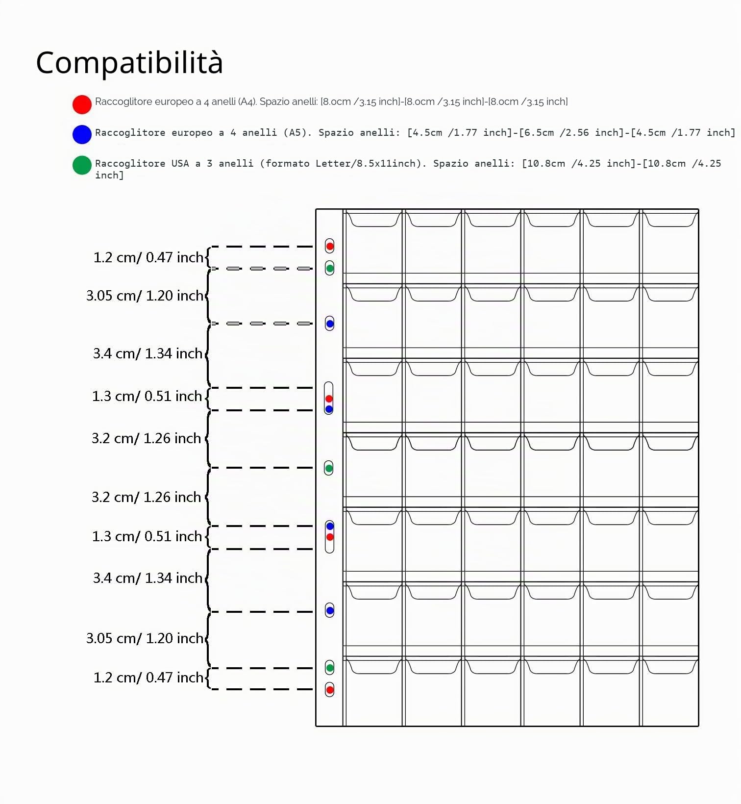 Fogli con tasche per monete - 420 tasche, protettori per monete, inserti per cartellina standard a 9 fori, 10 fogli CS03142