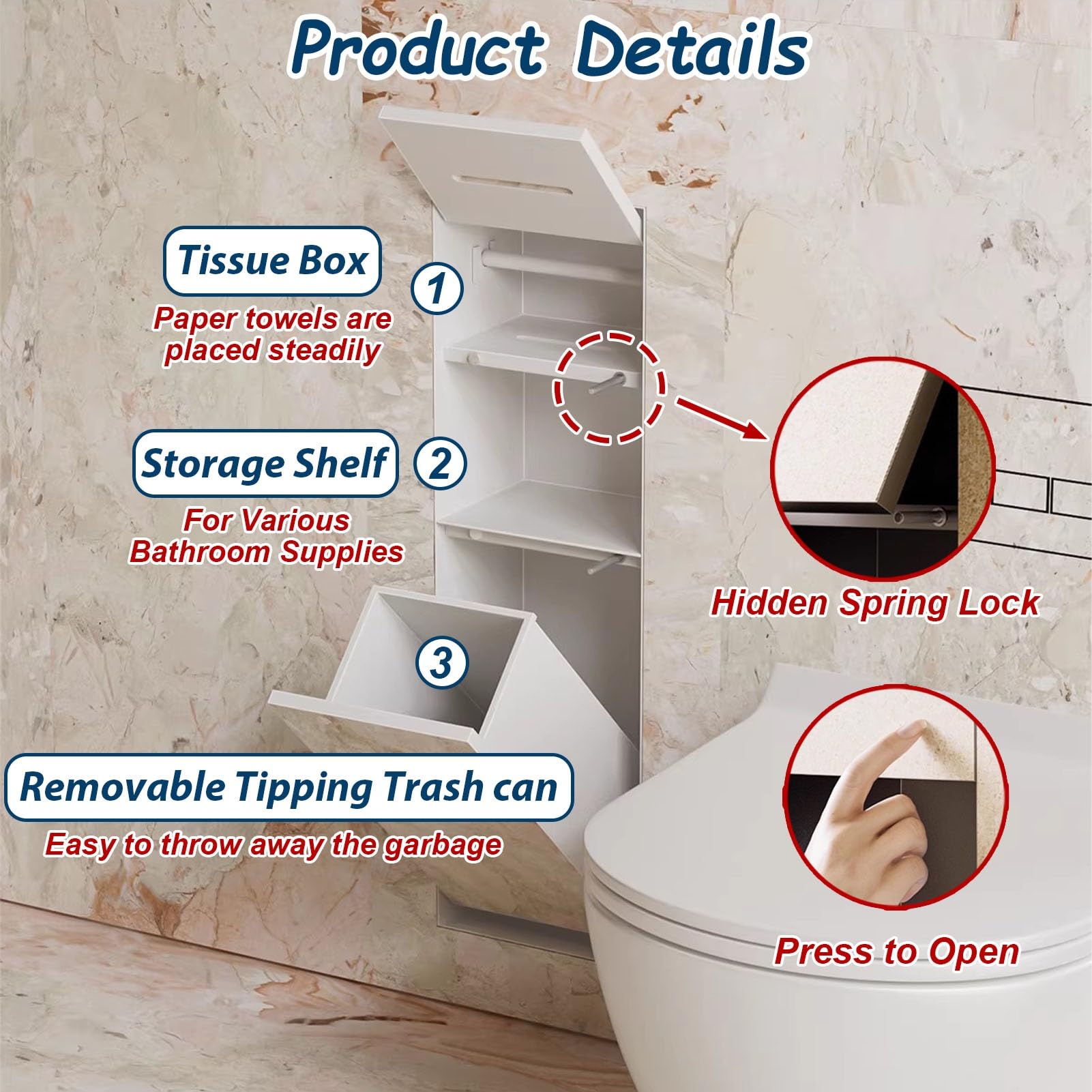 Vibeo Portarrollos Empotrable Portarrollos de Papel Higiénico Empotrado con Papelera, Nicho de Pared Empotrado Revestible con Azulejos, Organizador de Baño Empotrado