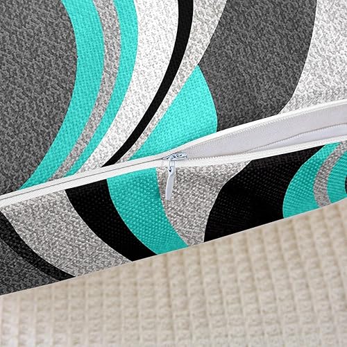 Miniatura 5 de Juego de 4 fundas de almohada geométricas reversibles de 18 x 18 pulgadas con diseño geométrico de rayas negras y verde azulado, juego de 4 fundas