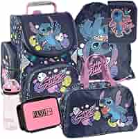 Goldkids - Sac à Dos Scolaire à Roulettes Cartable Pour Garçons Et Filles Trousse Sac à Chaussures Boîte à Déjeuner Gourde Motif Lilo Et Stitch - 1-3 Classe