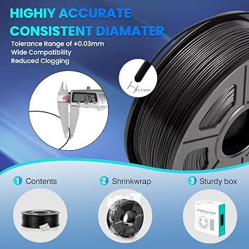 SUNLU TPU 3D Printer Filament 1.75mm, High Speed 95A TPU Filament, 1KG Flexible 3D Filament for Fast Printing, Dimensional Accuracy +/- 0.03mm, Suitable for Most FDM 3D Printers. (Black)